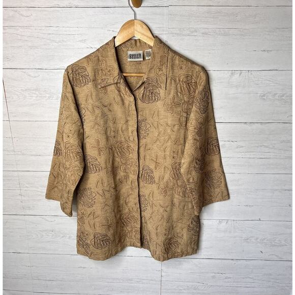 Vintage Chicos Jacket Womens Size 1/Medium Silk & Linen Blend Embroidered Palm - Picture 3 of 16